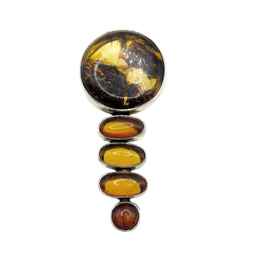 Sterling Silver and Baltic Amber Vintage Brooch